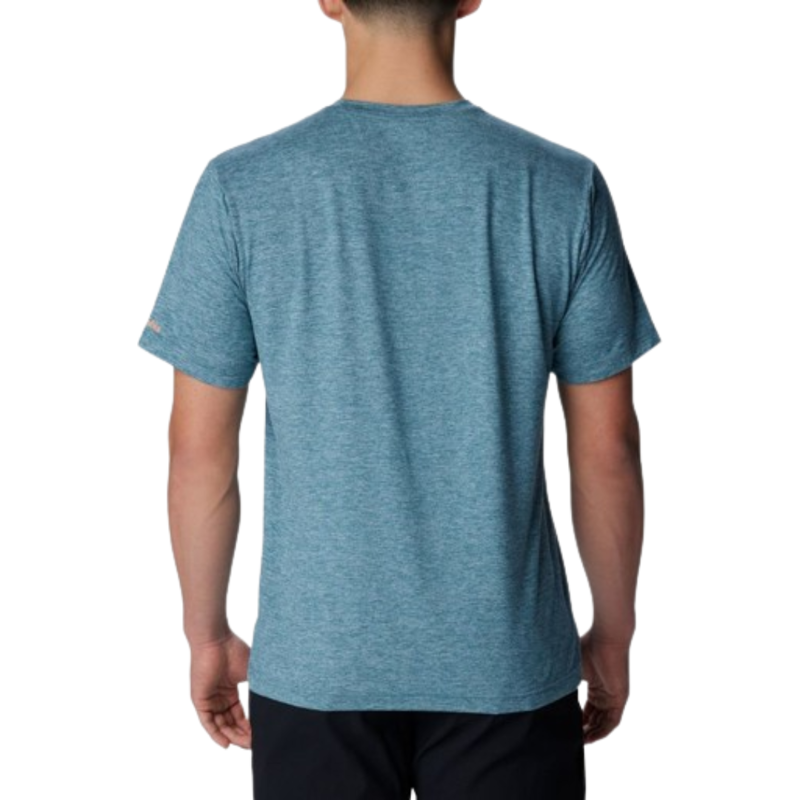 Columbia Mens Kwick Hike Graphic Short Sleeve Tee in Cloudburst Heather / Tested Tough PDX-1