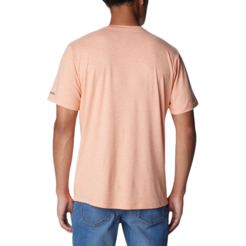 Columbia Mens Kwick Hike Graphic Short Sleeve Tee in Apricot Fizz Heather / CSC Box Treeline-1